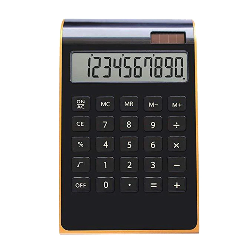 

1pc Ultra-thin Gold Border Electronic Calculator Portable Solar Calculator without for Financial Office(Black)