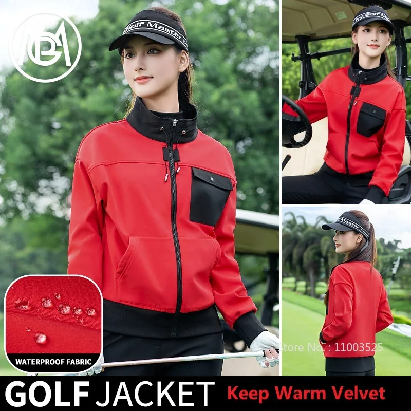 

PGM Winter Golf Stand Collar Jackets Thicken Velvet Warm Sports Coat Waterproof Windproof Windbreaker Ladies Sports Cargo Jersey