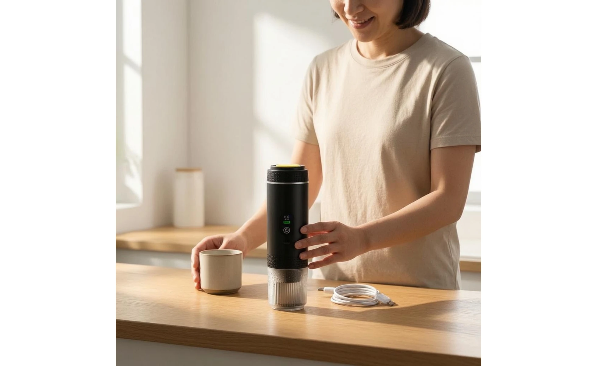 Portable Espresso Machine LED Display USB Rechargeable Espresso Machine Travel Coffee Brewer Transparent Chamber