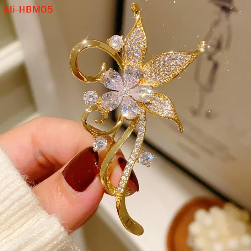 (HB05)Fashion Rhinestone Bauhinia Flower Brooches For Women Clothing Coat Jewelry Accessories Gifts