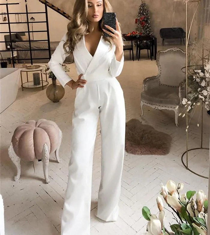 Autumn Women Jumpsuits High Waist Fashion Long-sleeved Suit Collar Straight Pants Temperament Elegant Office Commuting Jumpsuits