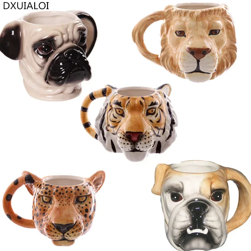 Creative animal dog lion leopard tiger head ceramic cup painted ceramic cup stereo dog head mug children's room decoration gift