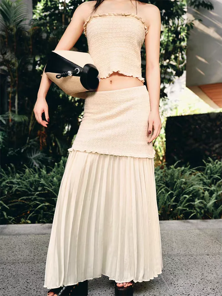 

Женский эластичный топ с запахом на груди, новая летняя трикотажная юбка, комплект из двух предметов, круглые длинные брюки с надписью Ne