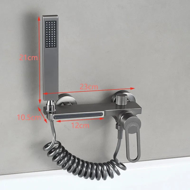Tuqiu Black Bathtub Shower Set Hot Cold Gray Bathroom Shower Faucet Chrome Bathroom Foldable Shower Faucet set Brass