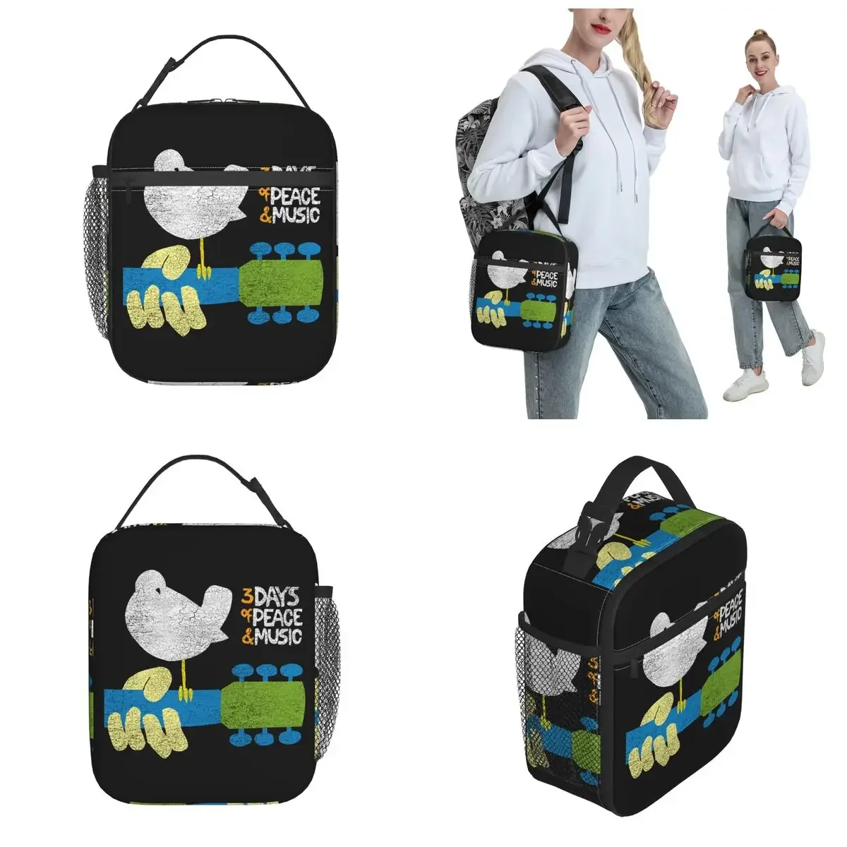 Woodstock threched isolierte Lunch pakete Thermo tasche wieder verwendbare tragbare Einkaufstasche Lunchbox Bento Pouch College Travel