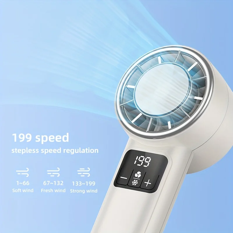 مروحة محمولة محمولة لتبريد الثلج 2 في 1 مروحة صغيرة 199 سرعة قابلة للتعديل ضغط الجليد شحن USB شاشة LED مروحة تبريد خارجية
