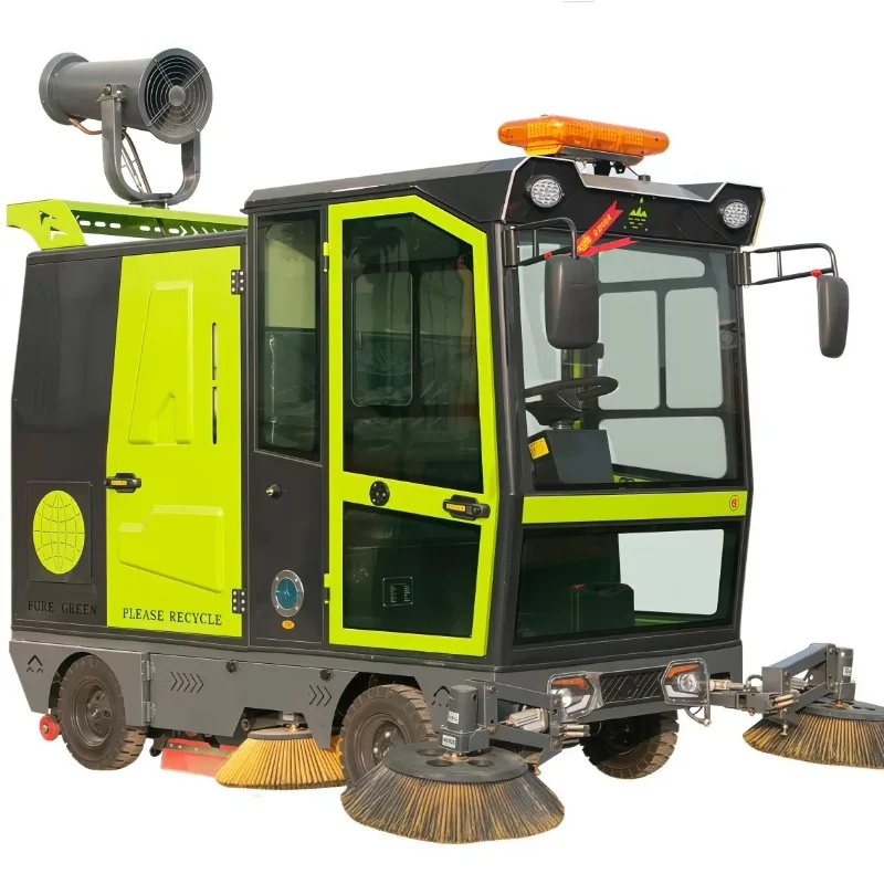 Custom rear access cabinet ride‑on electric floor sweeper fog mist cannon anti collision wheel for suburb road industrial park