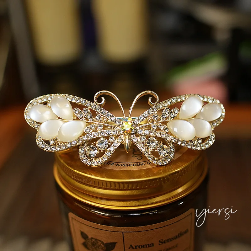

Small Spring Hair Clips for Women Alloy Pearl Cat Eye Butterfly Flower Sweet Fresh Daily Non Slip Lightweight Elegant Cute