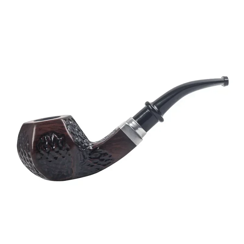 Ebony Hand Carved Tobacco Pipe Carving Activated Carbon Filter Wood Smoking Pipes Cigar Grinder Smoke Cigarette Holder