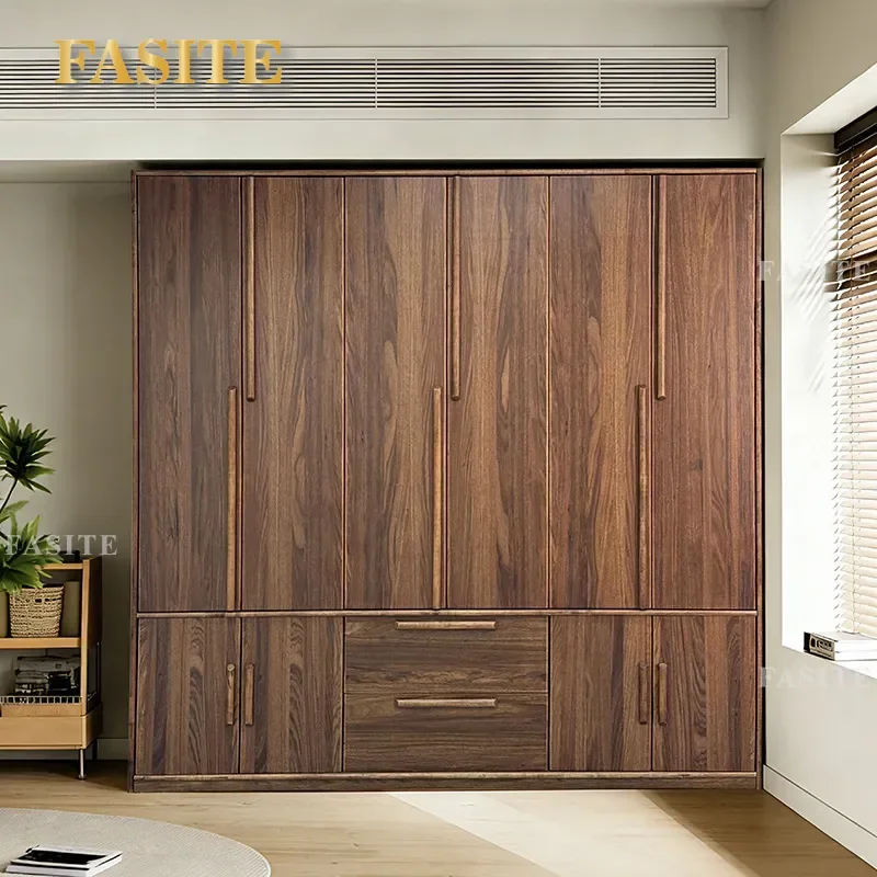 For Modern Simple Light Luxury Bedroom Ebony Solid Wood Opposite Door Wardrobe Large Capacity Storage Cabinet Atmosphere