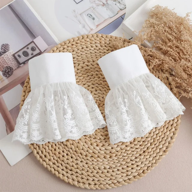 Lace fake cuffs womens lace thin pleated fake cuffs ruffled wristband decorative accessories 6