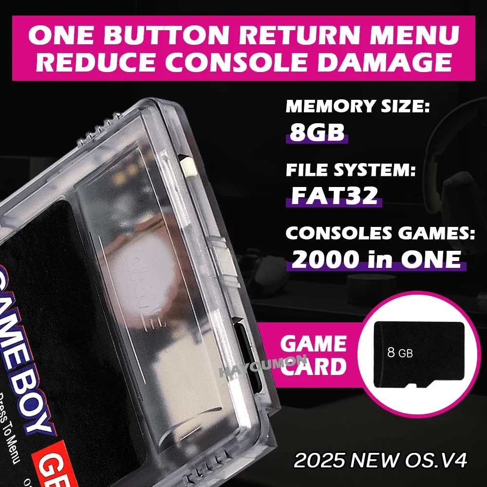 2000 في 1 OS V4 GB MAX Flashmaster Cartridge بطاقة الألعاب لأجهزة Gameboy/Gameboy Color/GBA SP وحدات تحكم الألعاب مع بطاقة TF سعة 8 جيجابايت #3