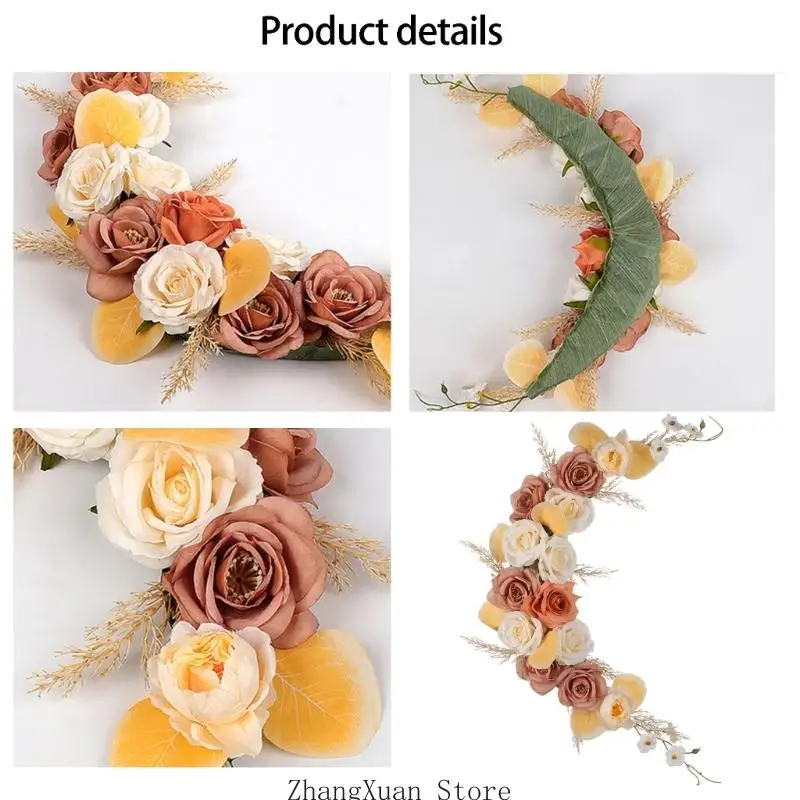 Dekorativer künstlicher Blumenkranz mit realistischen Seidenrosen für Party-Hintergrund, Herbst-Hochzeitstisch-Blumenarrangement – Detail 5