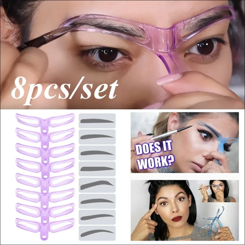 8 w 1 Wielokrotnego użytku szablon do brwi Beauty Makeup Brow Stamp Template Zestaw narzędzi i akcesoriów do makijażu brwi
