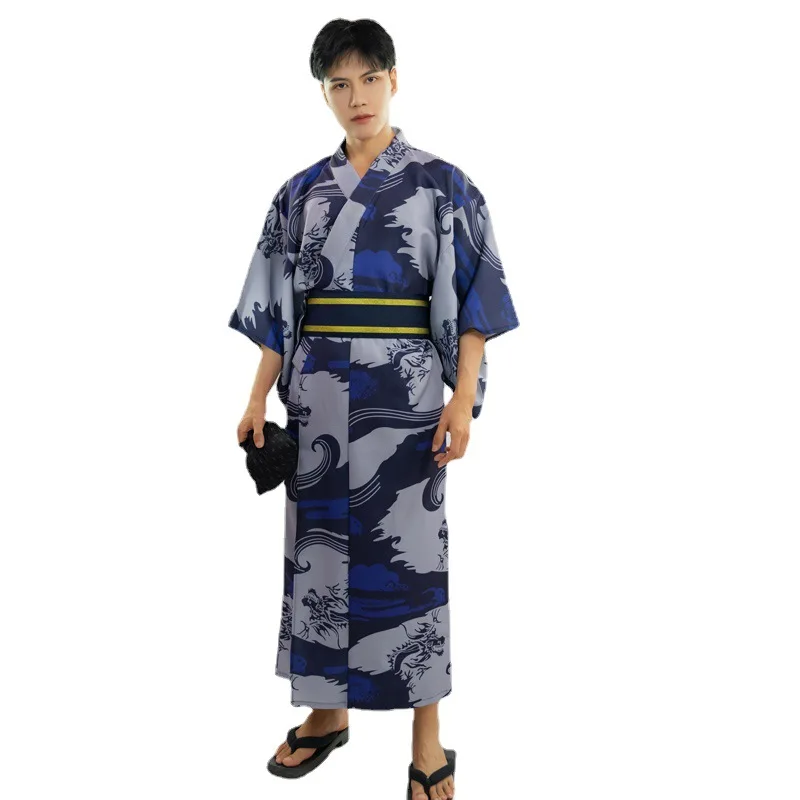 Japanese Traditional Men's Kimono Formal Dress Samurai Uniform Gentleman Not Easy To Wrinkle Polyester Fiber Four Seasons Wear