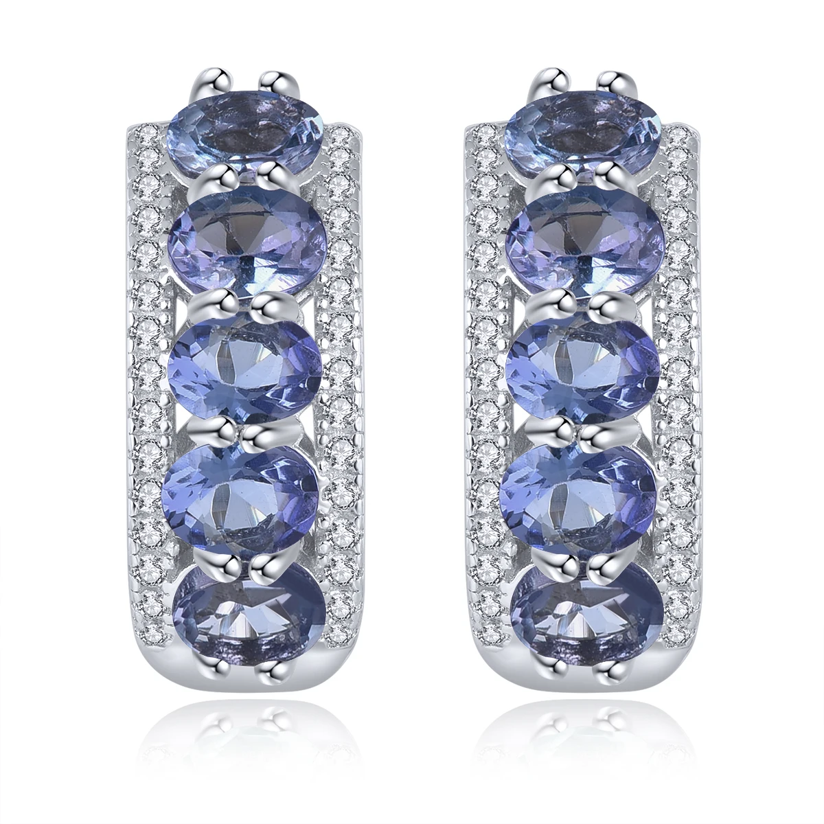 Natural Tanzanite Solid Sterling Silver Hoop Earring 1.5 Carats Genuine Gemstone Classic Exquisite Fine Jewelrys Women Style