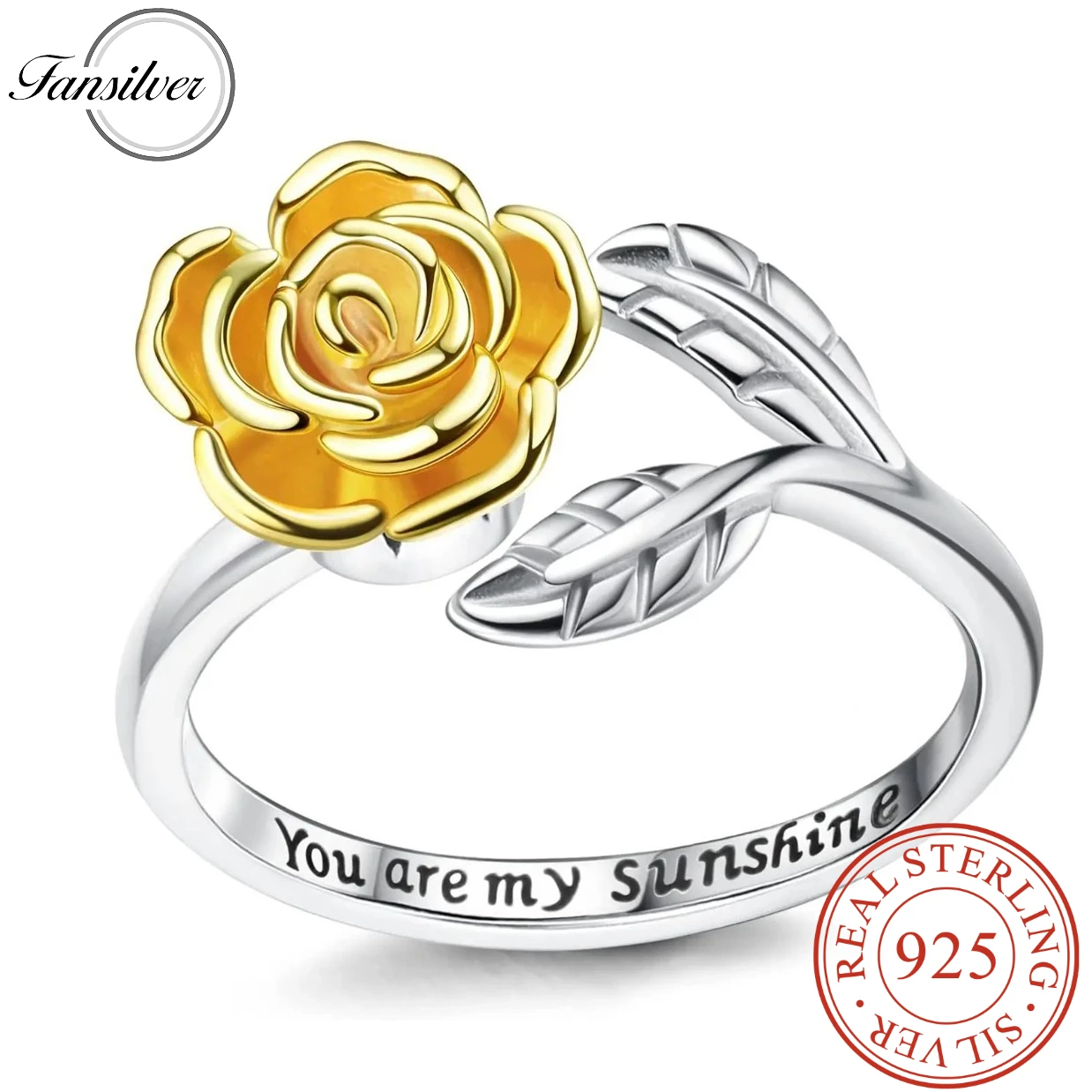 Fansilver 925 Sterling Silver Ring for Women You are My Sunshine Ring Sunflower Rings Adjustable Spinner Rings Brithday Gift