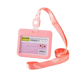 1Pc Cute Double Sided Transparent ID Card Holder Horizontal Waterproof Name Badge Holder Working Permit Case Office Supplies