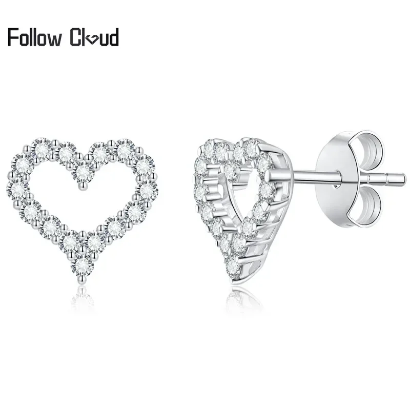 Follow Cloud 925 Sterling Silver 0.48ct 1.5mm Heart Moissanite Stud Earrings for Women Elegant Bridal Earrings Wedding Jewelry