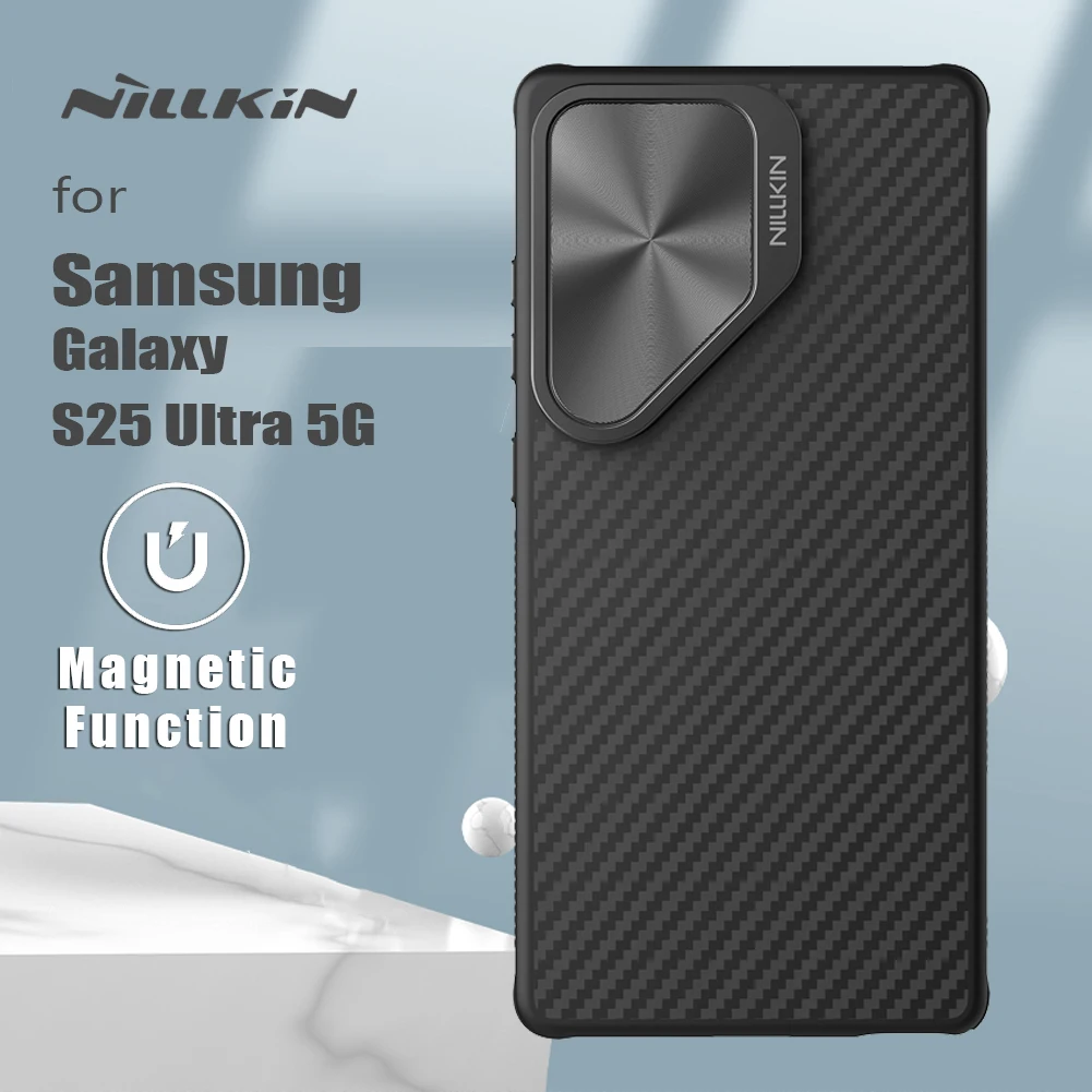 

Чехол NILLKIN для Samsung Galaxy S25 Ultra 5G, Magsafe CarboProp, магнитный адаптер для объектива 360, камера с защитной подставкой, задняя крышка