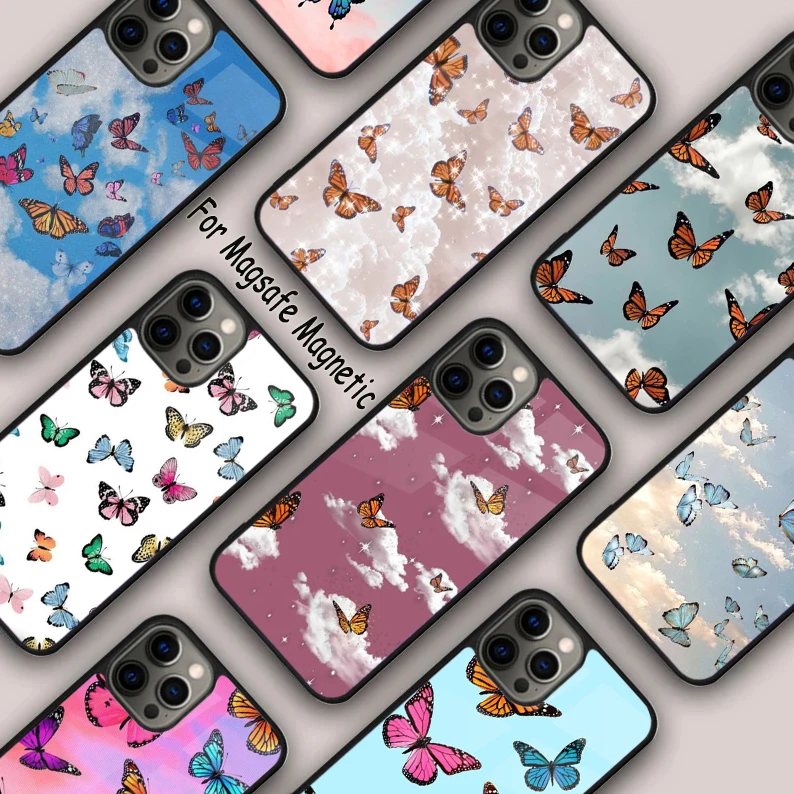 

Cute Aesthetic Butterfly Magnetic Phone Case For APPLE iPhone 17 Air 16 14 13 12 Pro Max 15 Plus Wireless Charge MagSafe Cover