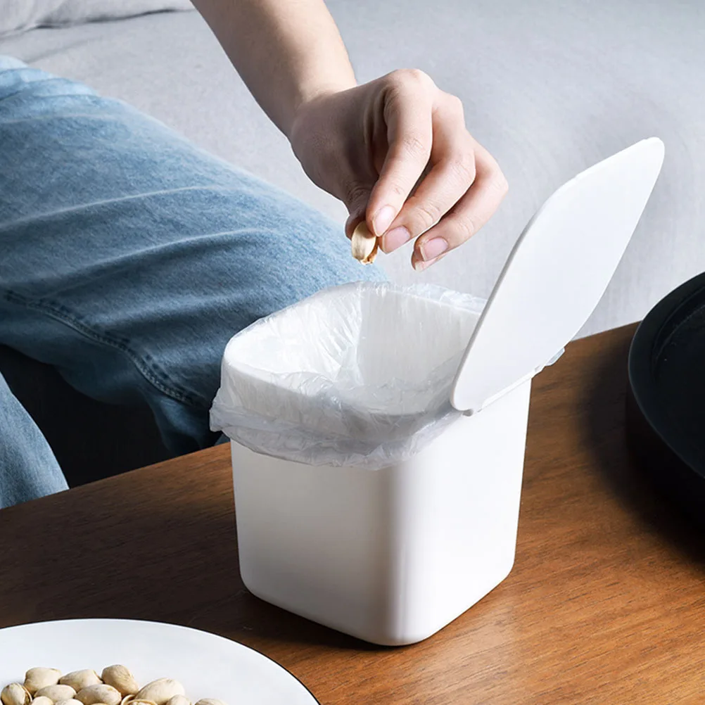 

Flip Trash Can Storage Bins with Lid White Office Mini Garbage Bucket Large Capacity Easy Open Close Plastic Material