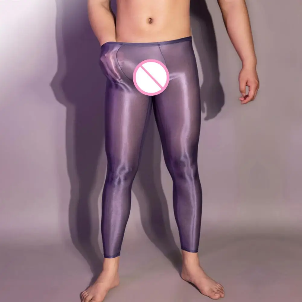 

Men Leggings Semi-transparent Men Leggings Men's Ultrathin Stretchy Leggings Sexy See-through Oil Glossy Skinny for Comfort