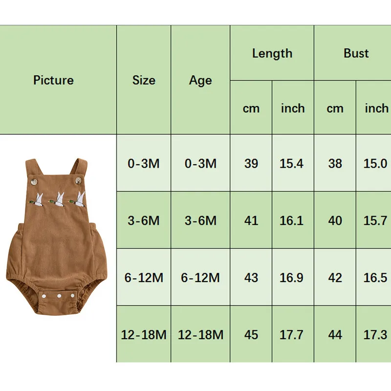 Baby Boy Girl Corduroy Overalls Bird Embroidery Square Neck Sleeveless Romper Toddler Jumpsuit