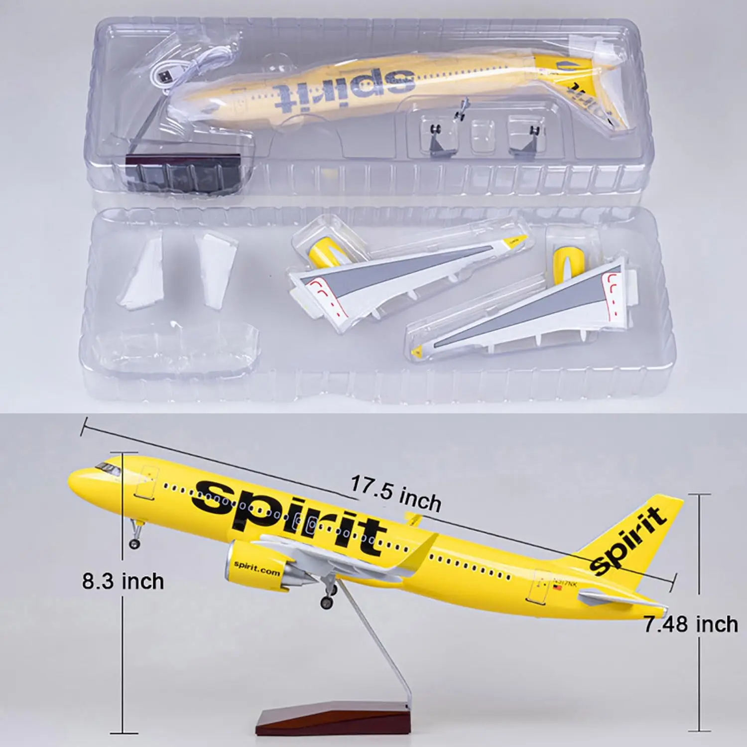 

A320 NEO Spirit Airlines Model Plane 47CM 1/80 Scale Model Airplanes Toy W Light and Wheel Landing Gear Collecitble Gifts