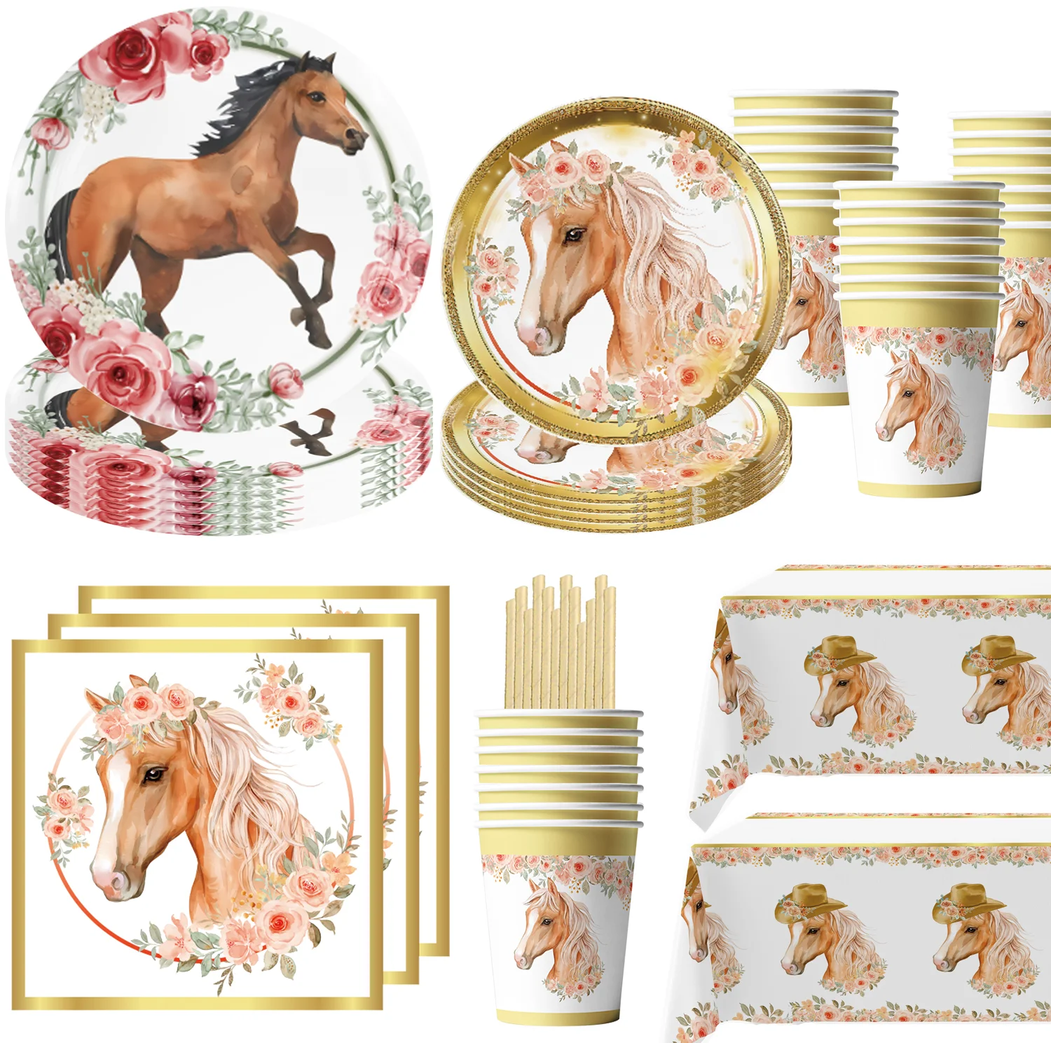 Tier Pferd Kinder Thema Geburtstags feier Blume dekorative Pappbecher Teller Servietten Tischdecke Einweg Party liefert