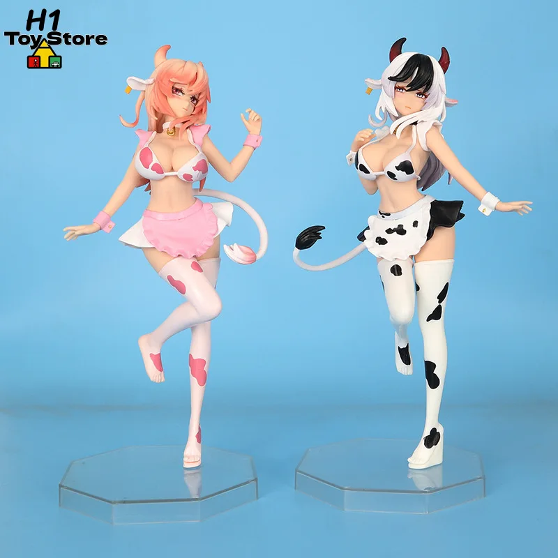 

Anime Cow Girl Figure Black White Pink Cow Print Maid Uniform Collectible Figurine Desktop Chassis Decor For Anime Fans
