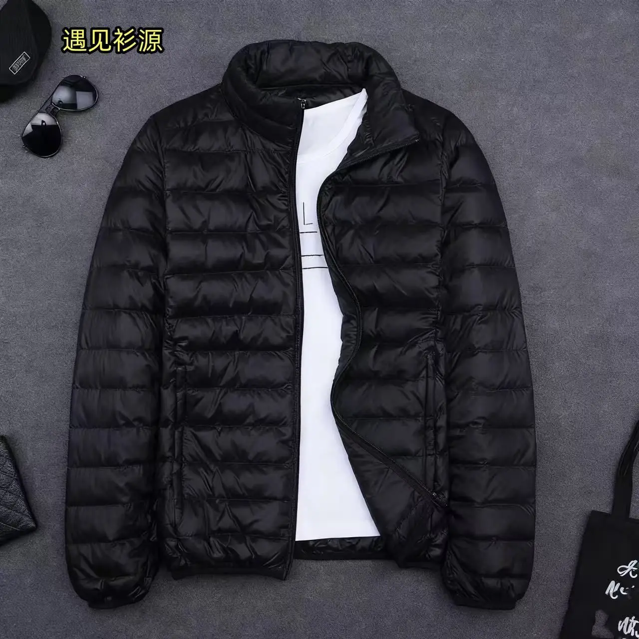 

Men's ort Lightweight Cotton Jaet Hooded Thin Faionable Versatile Winter Outerwear Ultra-Thin Lightweight Cotton Coat