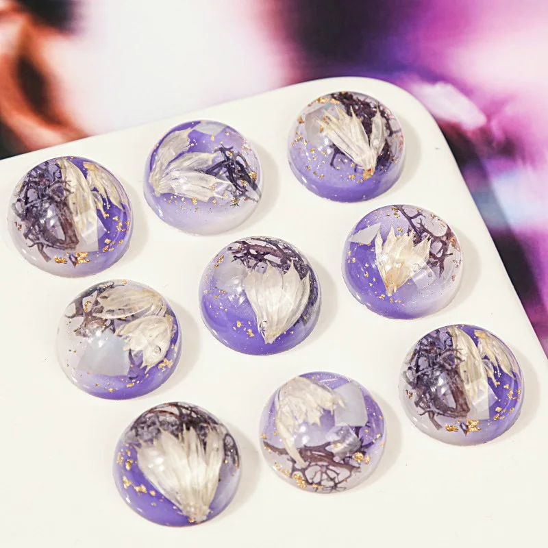 Purple Dried Flower Clear Dome Resin Cabochon 10pcs Flatback for DIY Decoration Accessories Wholesale Ornament Bulk Supplier