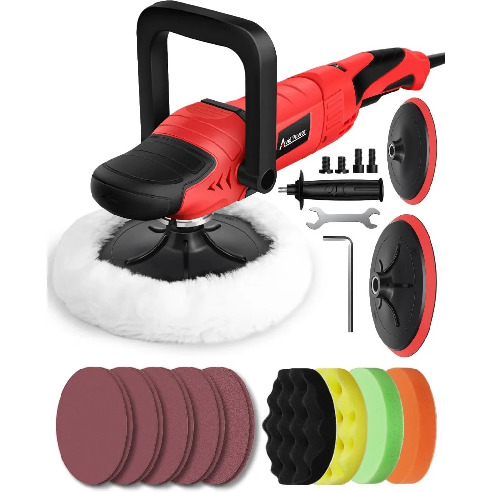 

6-Speed Rotary Car Polisher, 1200W Motor, 1000-3500 RPM, with Backing Plates and Accessories for Detailing
