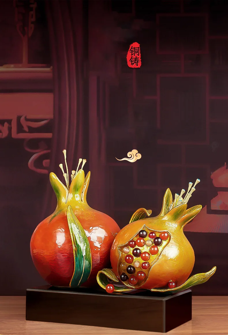 زخرفة الرمان النحاسية ، الحرف اليدوية الملونة المينا الرمان النحاسية ، هدايا تزيين رف بوغو لغرفة المعيشة ، هدايا الزفاف