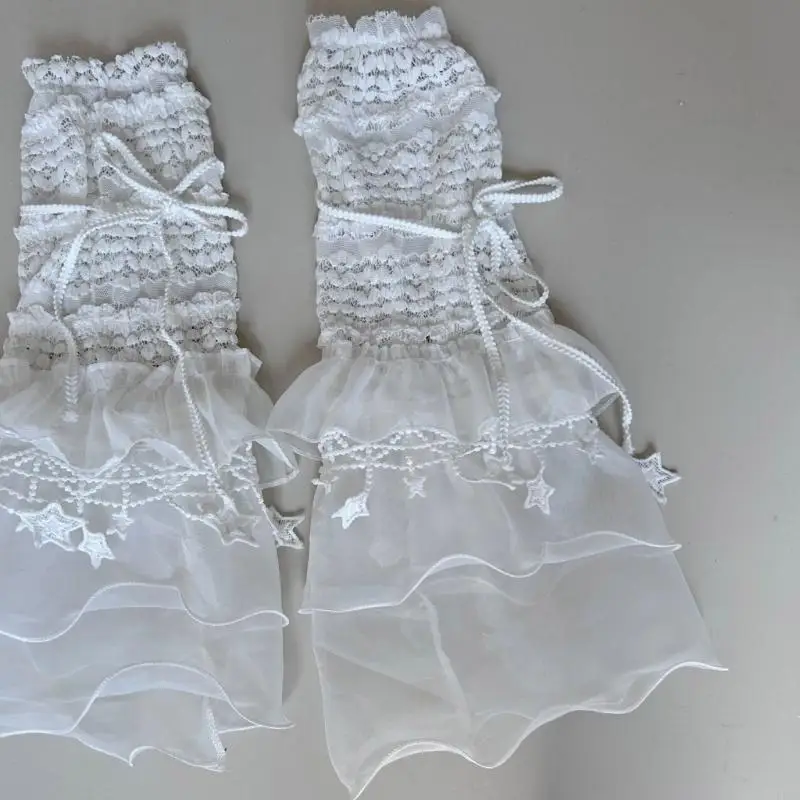 L5YC Women Ruffle Lace Leg Warmer Sweet Knee Highs Socks Mesh Flared Leg Socks Princess Leg Sleeves Halloween Costumes