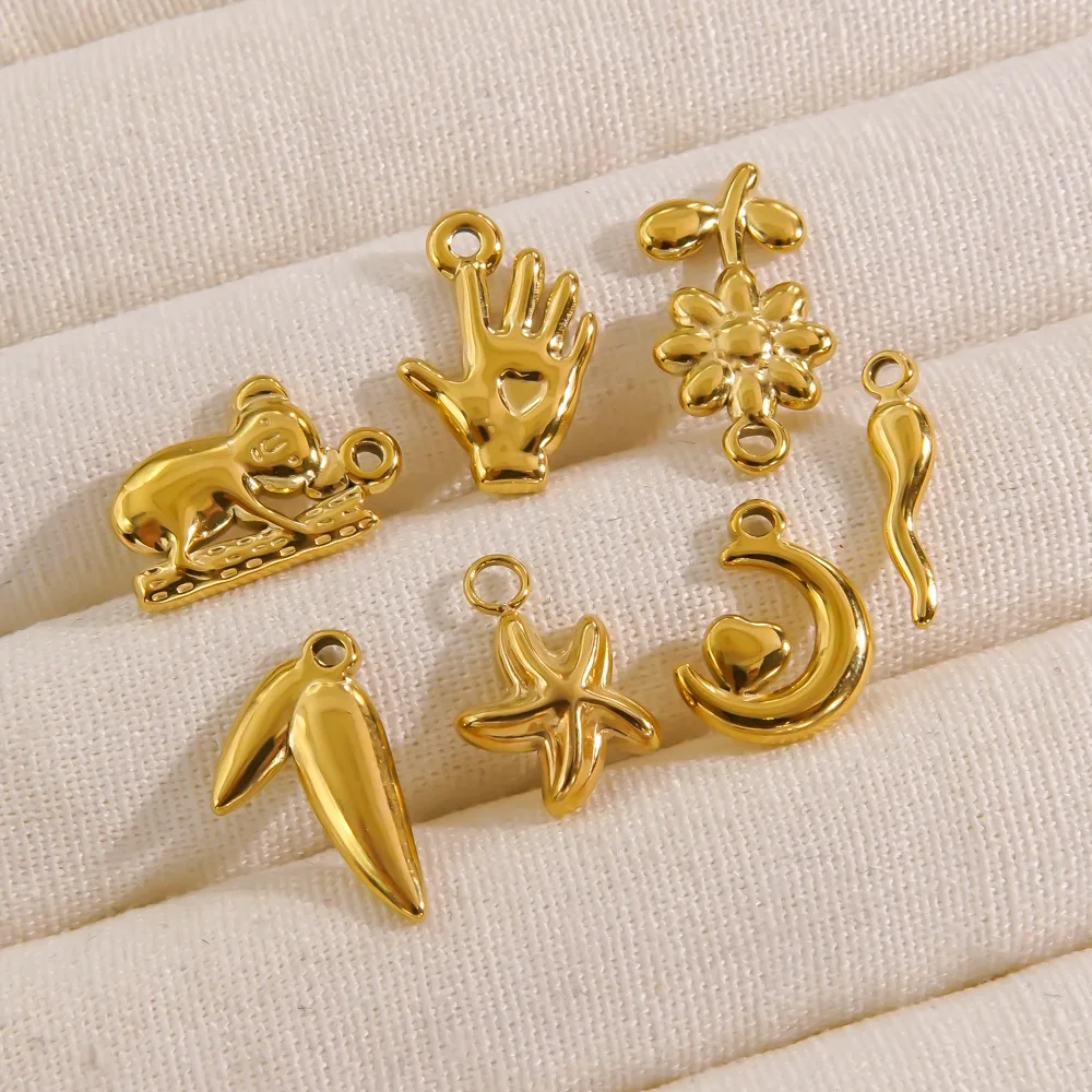 Stainless Steel Simple Ocean Shell Cat Fish Bird Pendant Charm Gold Plated Charm For Bracelet Earrings DIY Jewelry