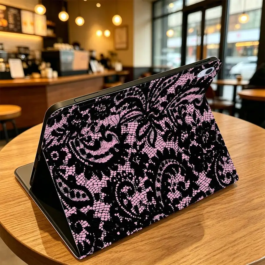 with Pencil Slot Case for Samsung Galaxy Tab A11 A9Plus A7 Lite S9 FE S11 S10FE S9+ S10 Lite S7 S8+ A8 S10 Plus Dark Floral Lace