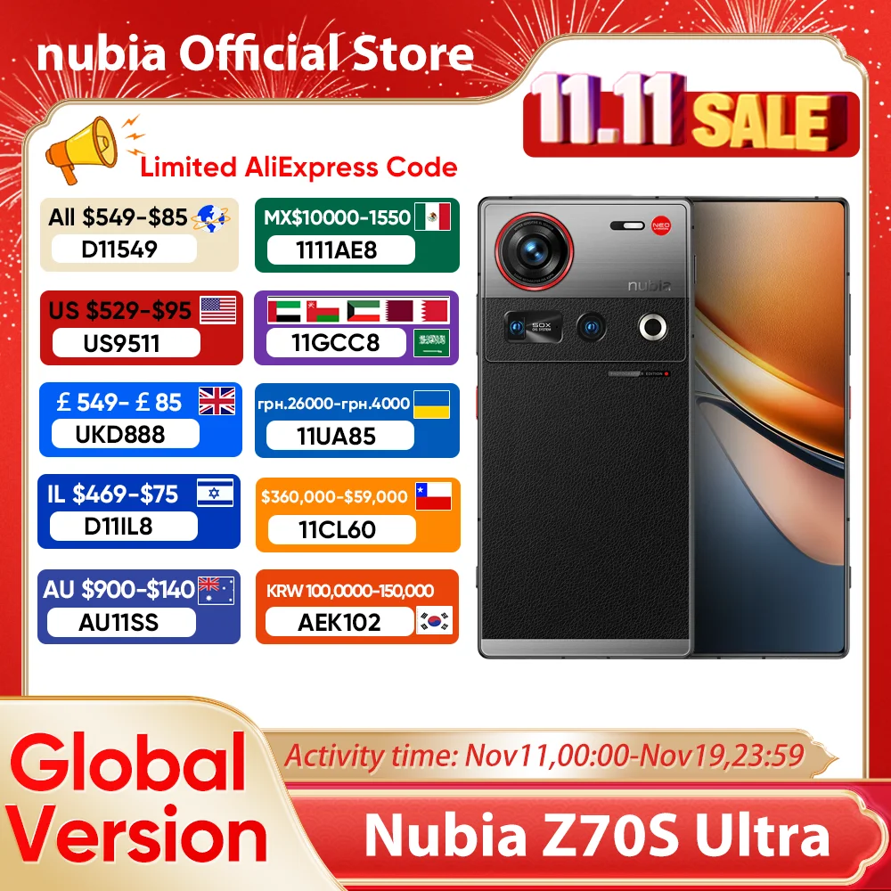 Nubia Z70S Ultra Global Version Snapdragon 8 Elite 6.85’’ 1.5K 144Hz AMOLED 64MP 6600mAh 80W Nebula AIOS 1.5 Android 15