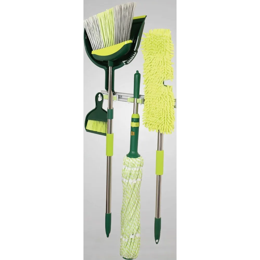 

7-Piece All-in-One Floor Cleaning Kit with Angled Broom, Twist & Microfiber Mops, Dustpans & Wall Mount Rack for Home