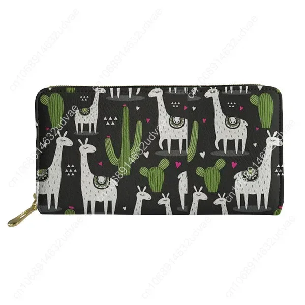 Lama Kaktus Muster Cartoon Alpaka Reiß verschluss um Brieftasche Karten halter Brieftaschen wasserdichte Leder Clutch Tasche Telefon Geldbörse