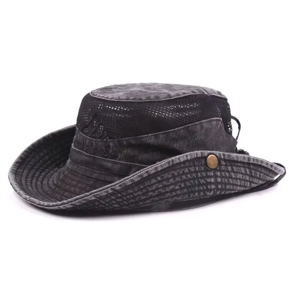 Fashion Mesh Bucket Hat Sun Protector Cotton Fishing Hat Breathable Wide Brim Sun Cap Women Men