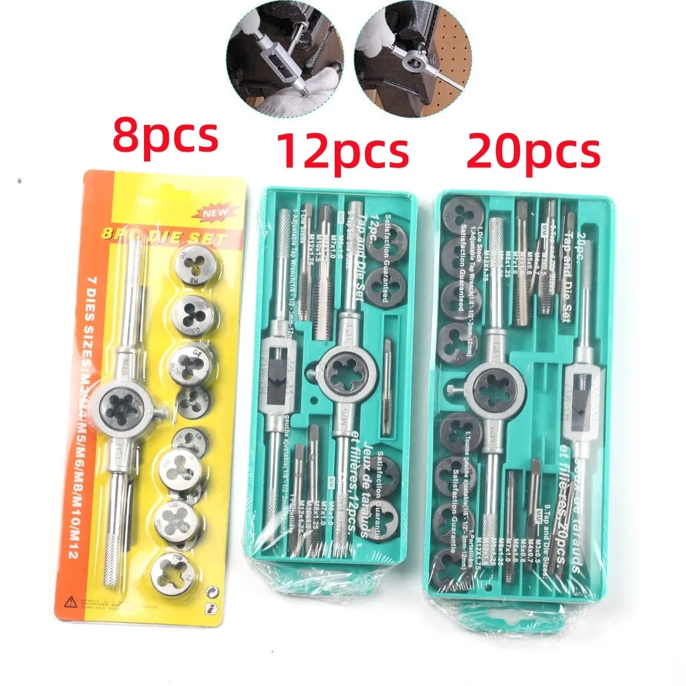 8/12/20pcs High Speed Steel Tap and Module Metric Wrench Cutting M3-M12 Tap and Mold Set Metric Thread Tool Kit Engineer Kit,