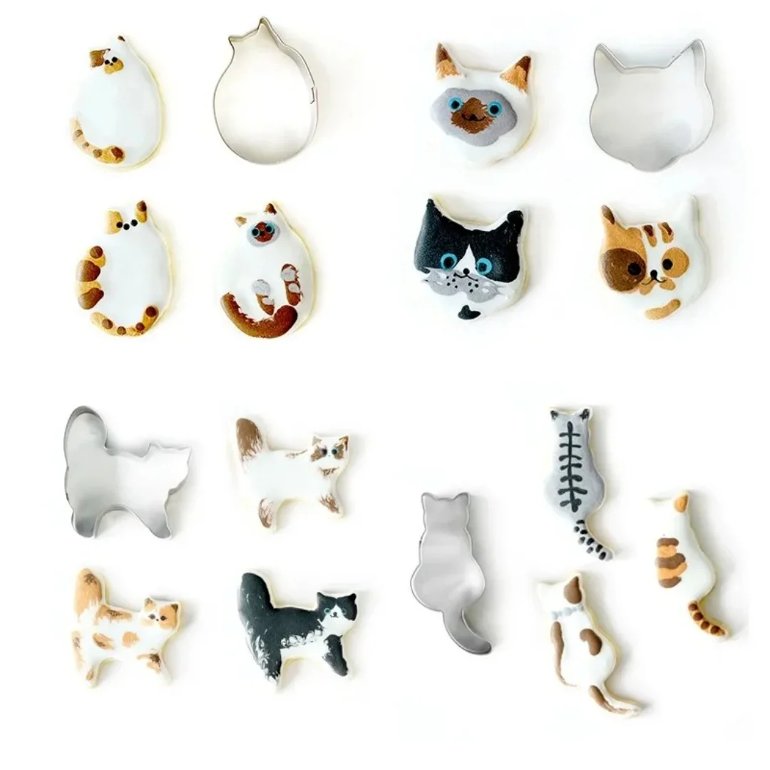 9pcs Cat Shape Cookie Mold Stainless Steel Cute Walking and Sitting Cat Series DIY Cookie Cutting Mold Cartoon Baking Mold