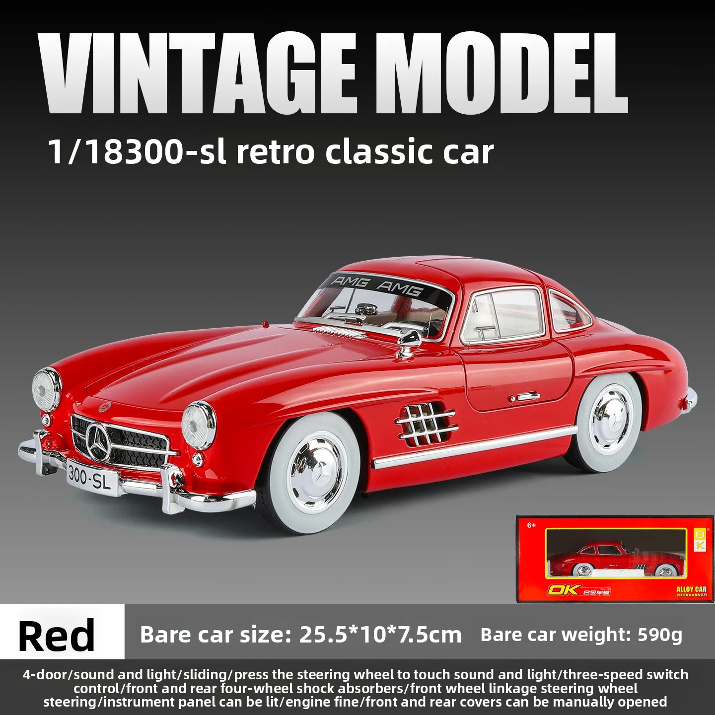 

1:18 300SL Alloy Model Car Toy Diecasts Metal Casting Sound and Light Car Toys For Children Vehicle