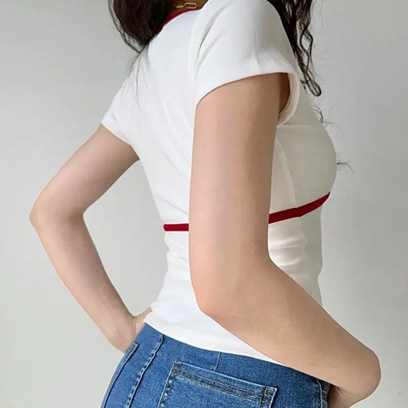 2024 Summer New Spicy Girl Short Cotton Short Sleeved T-shirt for Women Slim Fit and Versatile Design Top for Women