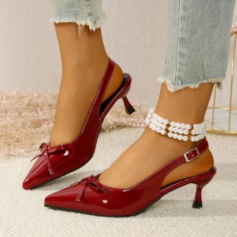 

Летние модные/удобные банкетные босоножки на высоком каблуке, новые элегантные вечерние женские туфли большого размера с легким бантом