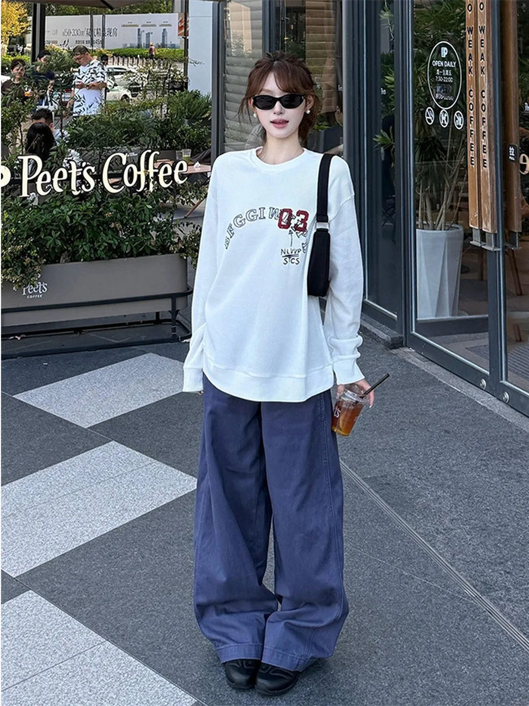 Retro American Style Long Sleeve T-Shirt Women Loose Casual Vintage Print Top Breathable Sweat Absorbent round Neck Tee