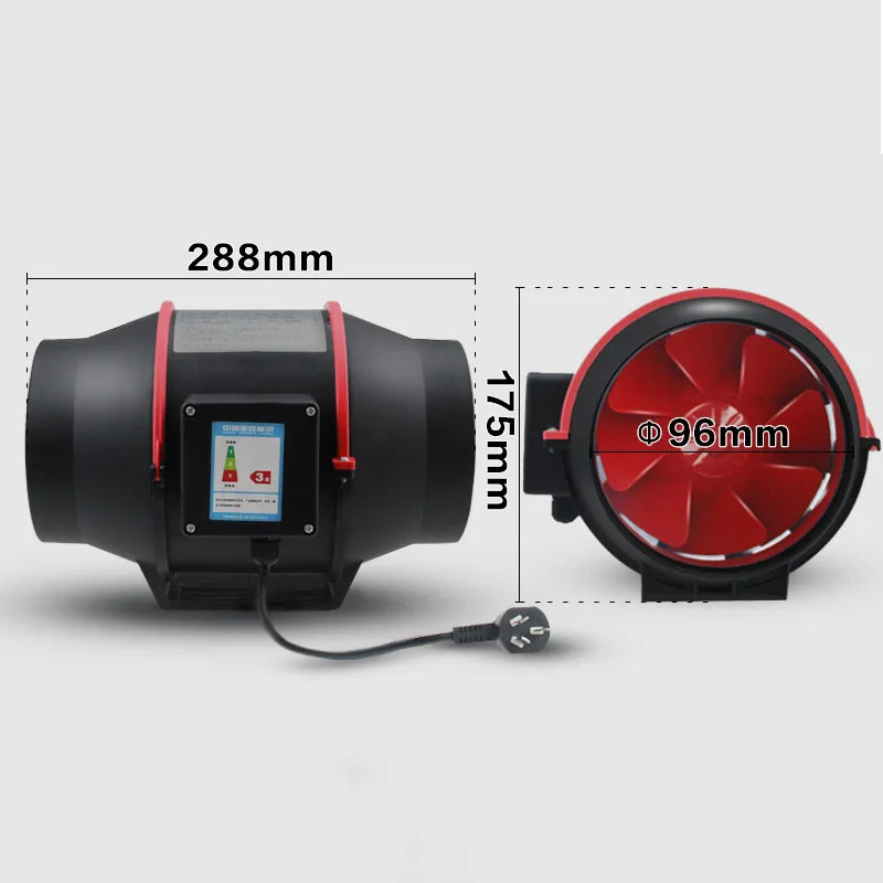 4-Inch Household Black Turbo Fan for Kitchen And Bathroom Exhaust Ventilation Circular Pipe Supercharged 110V/220V