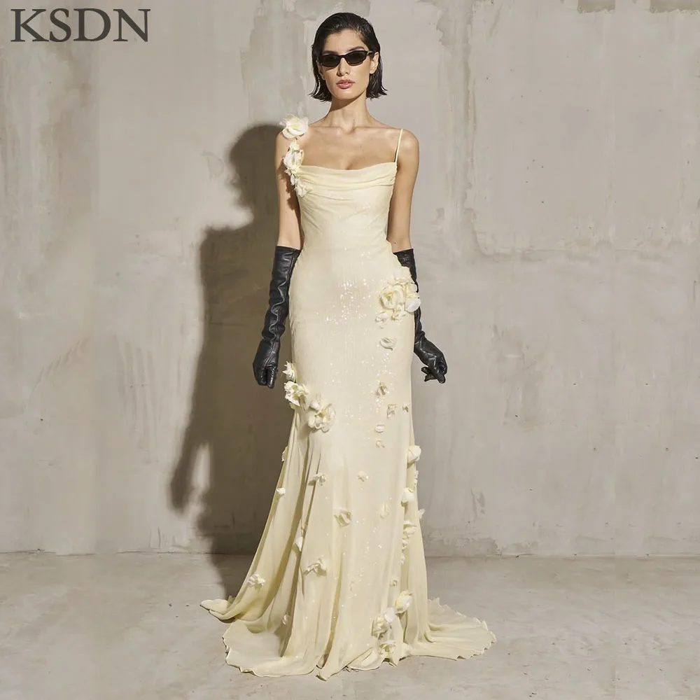 

KSDN Модные вечерние платья 2025 Сексуальные платья на тонких бретельках для особых случаев Аппликации Элегантное платье без рукавов со шлейфом 2025